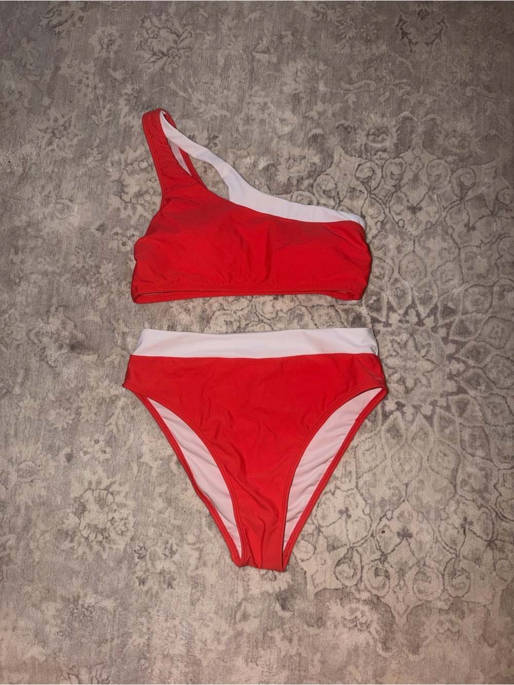 Cupshe Red and White One-Shoulder High-Waist Bikini